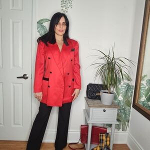 Elegant Red Double-Breasted Women's Jacket
